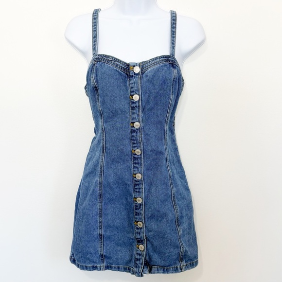 PacSun Dresses & Skirts - PacSun Denim Button Front Mini Dress Sweetheart Neckline Size Small